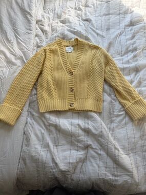 Abercrombie and Fitch Yellow V-Neck Textured Knit Cardigan Sweater
